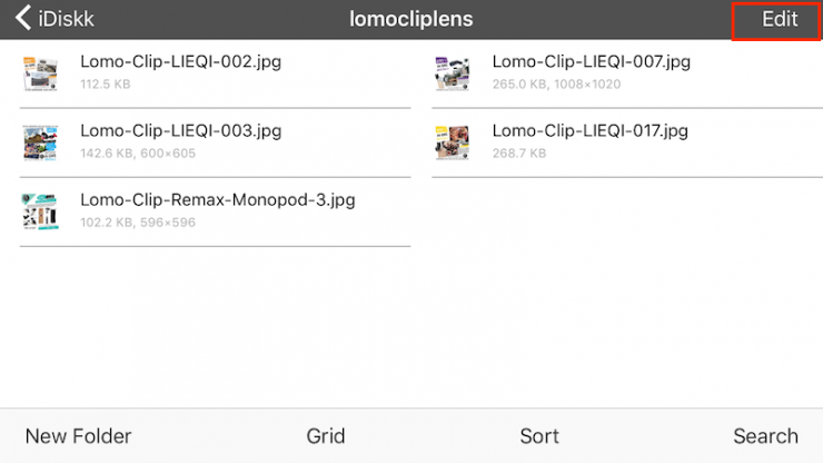 Lomo Clip Lens iDrive for ios LM 201 เลือกอัลบั้ม จากนั้นกด “Edit”